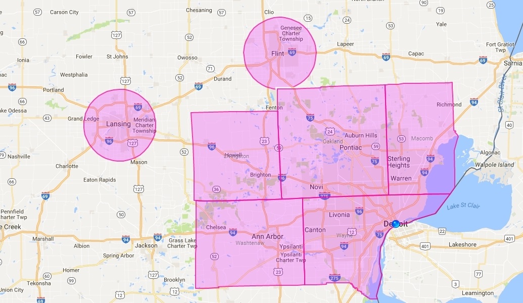 SERVICE AREA, FLINT, LANSING, METRO DETROIT, LIVINGSTON COUNTY, MACOMB COUNTY, OAKLAND COUNTY, WASHTENAW COUNTY, WAYNE COUNTY.